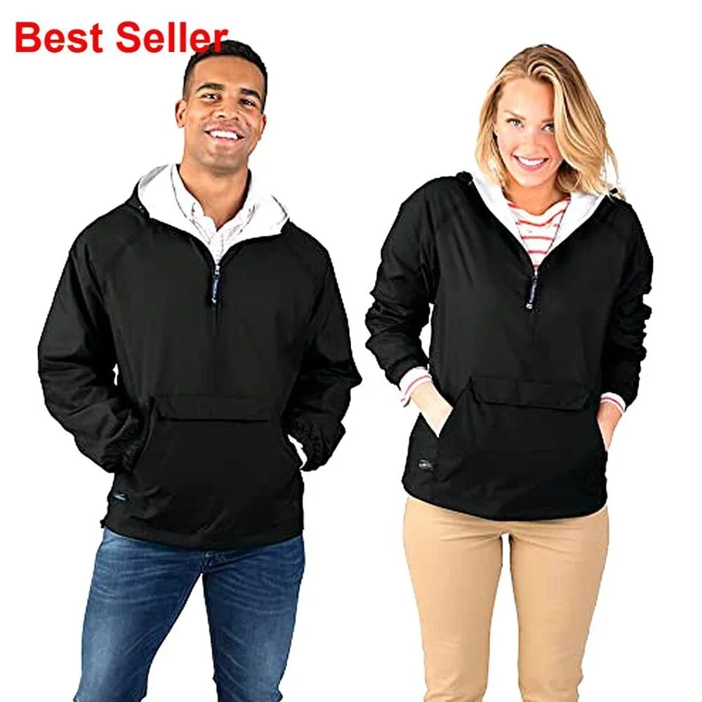 Water-Resistant Windbreaker Pullover with Cotton Flannel Lining